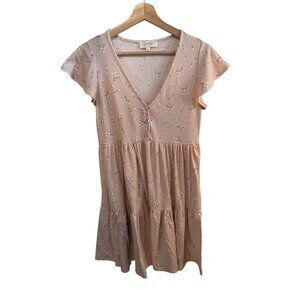 Jessica Simpson Pink Floral Tiered Mini Dress Women's Size L Ruffle Flutter Slee
